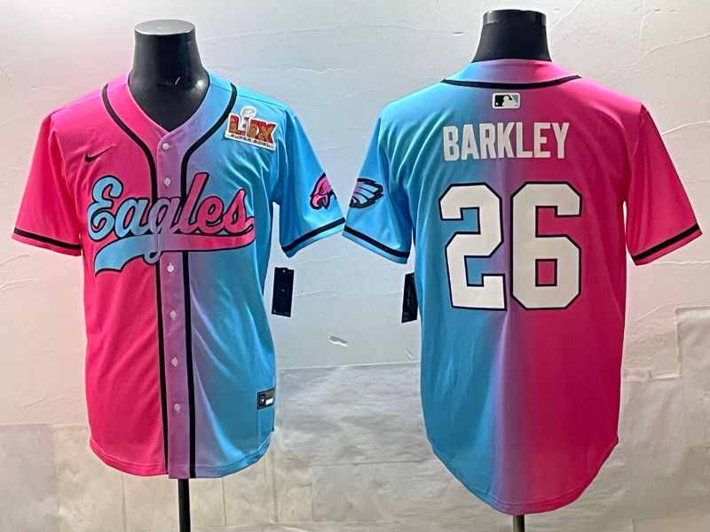 Men 2025 Philadelphia Eagles #26 Barkley Blue pink Nike Limited NFL Jersey style 06